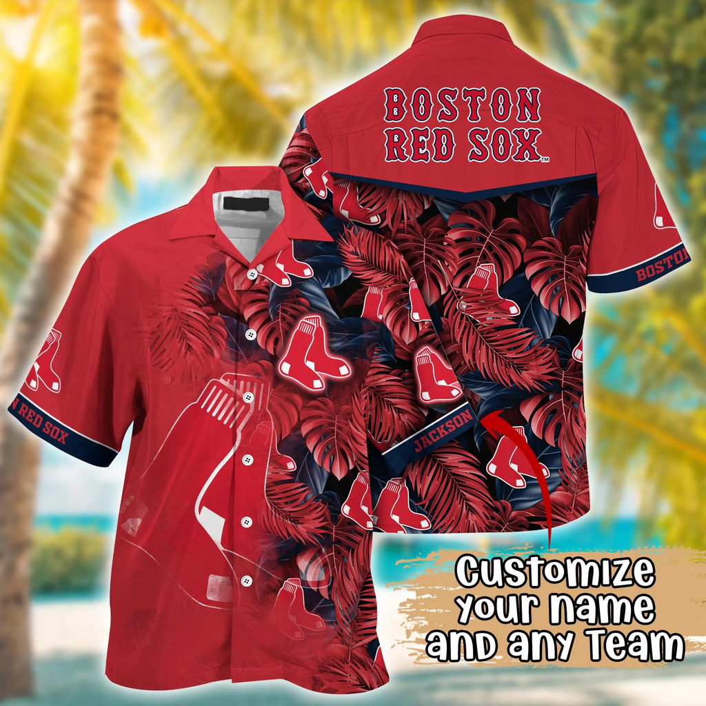 Boston Red Sox MLB Summer Hawaii And Custom Aloha - Adult & Kids T-Shirts, Sweatshirts & Hoodies apparel design preview 1