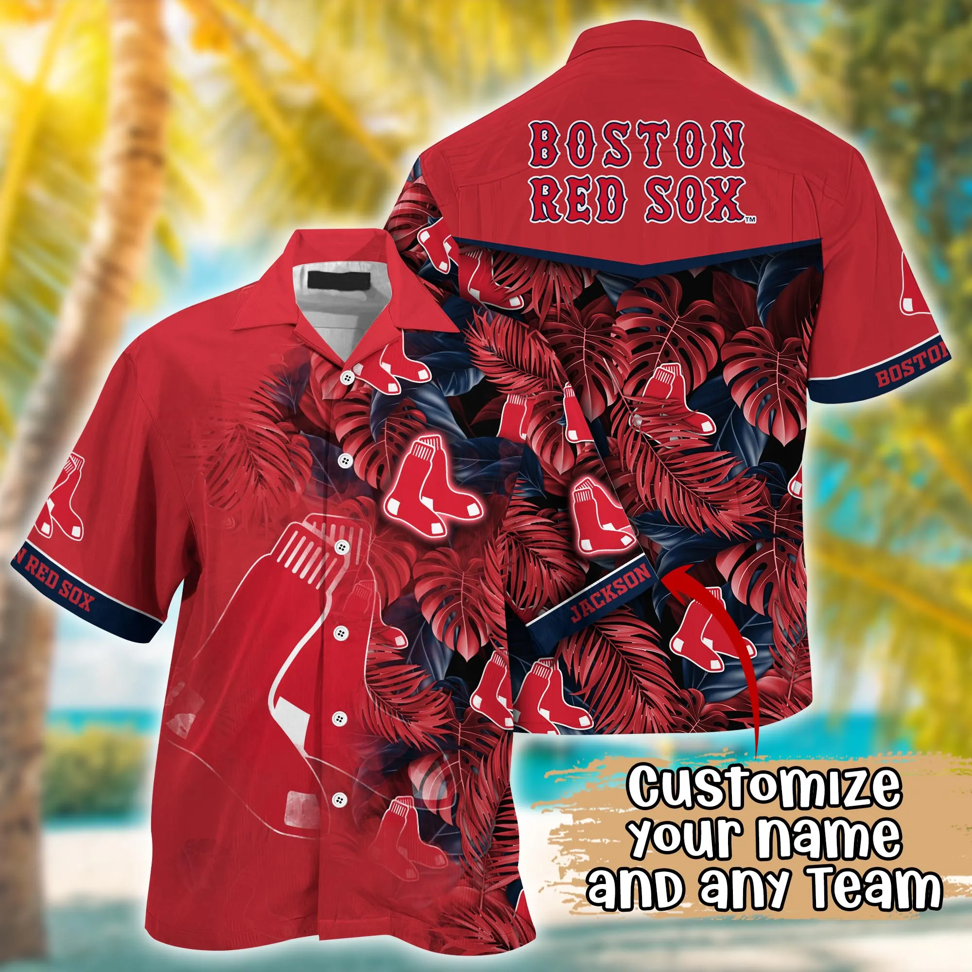 Boston Red Sox MLB Summer Hawaii And Custom Aloha - Adult & Kids T-Shirts, Sweatshirts & Hoodies apparel design preview 1