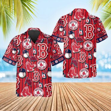 Boston Red Sox Pinstripe Logo Collage Hawaiian - Adult & Kids T-Shirts, Sweatshirts & Hoodies apparel design preview 1