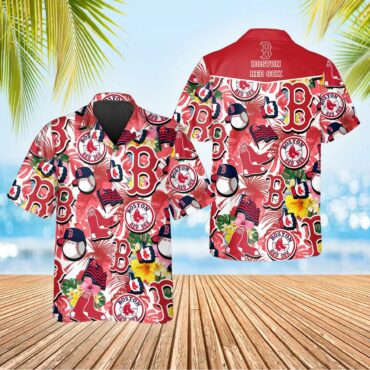Boston Red Sox Tropical Logo Collage Hawaiian - Adult & Kids T-Shirts, Sweatshirts & Hoodies apparel design preview 1