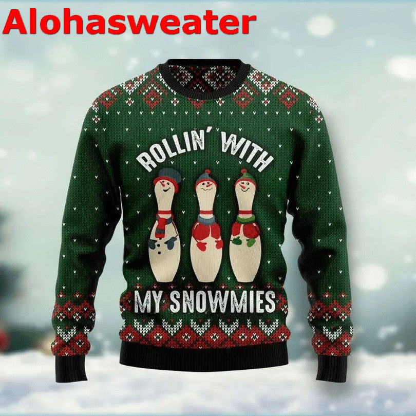 Bowling rollin with my snowmies Christmas Sweater - Holiday Gift product image