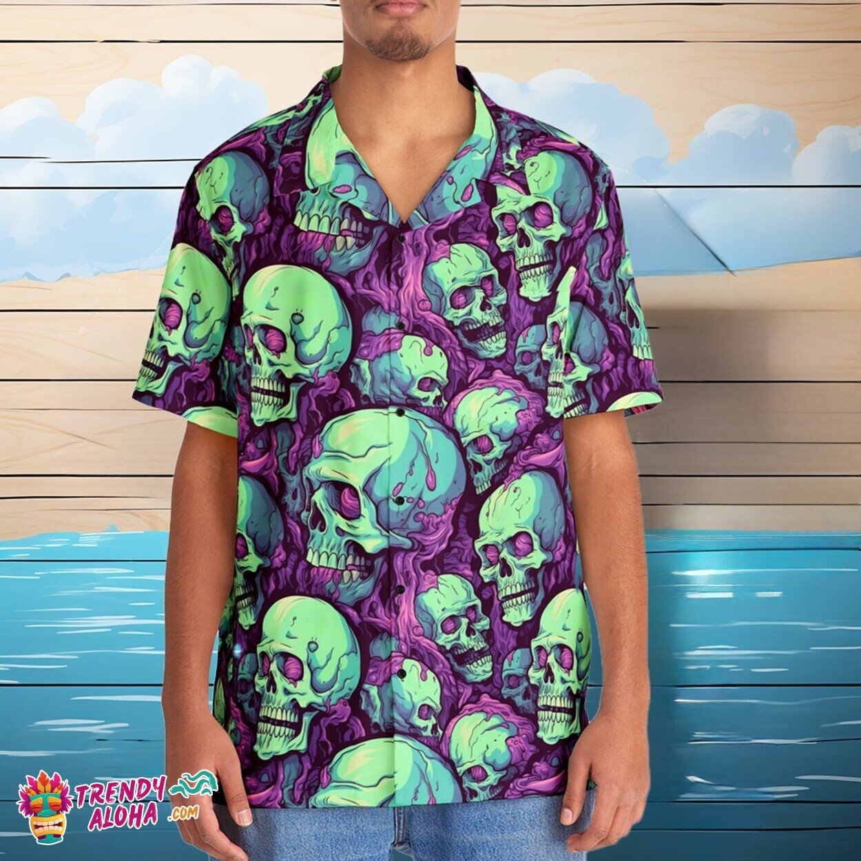 Brain-Eating Zombie Horror Scene Men's Hawaiian - Adult & Kids T-Shirts, Sweatshirts & Hoodies apparel design preview 1