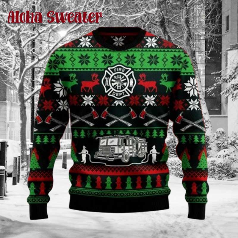 Christmas Firefighter Fire Department Ugly Christmas Sweater - Holiday Gift product image 3