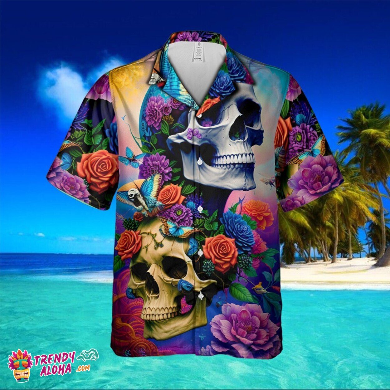 Butterfly Flowers Skull Horror 3D Hawaiian All Over - Adult & Kids T-Shirts, Sweatshirts & Hoodies apparel design preview 1