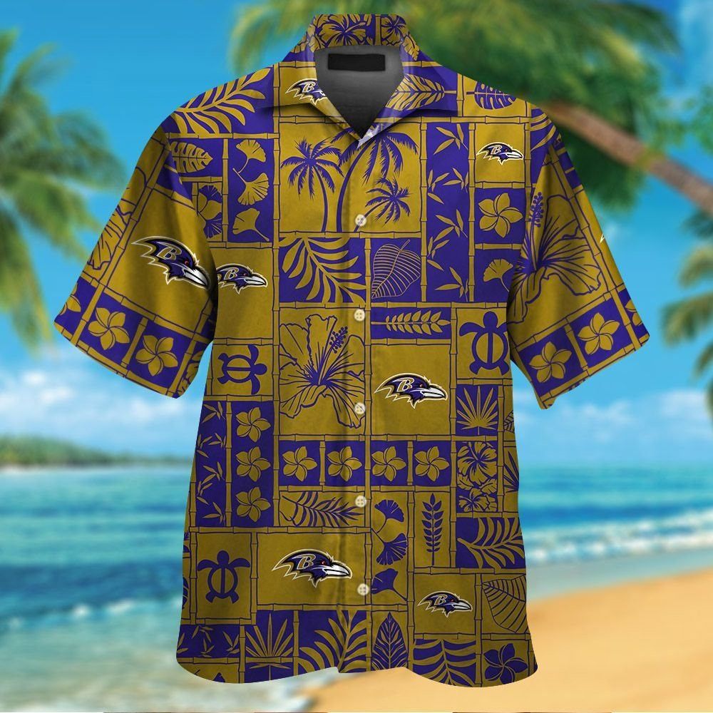 Button Up Short Sleeve Baltimore Ravens Tropical - Adult & Kids T-Shirts, Sweatshirts & Hoodies apparel design preview 1