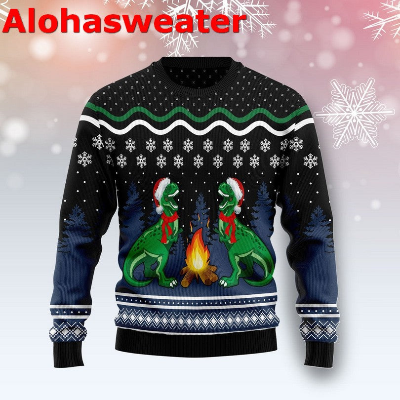 Camping T-rex Ugly Christmas Sweater - Holiday Gift product image