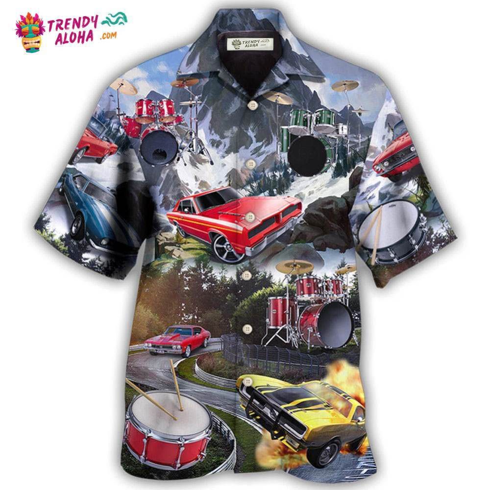 Car Muscle And Drum Racing Music Lover Hawaiian - Adult & Kids T-Shirts, Sweatshirts & Hoodies apparel design preview 1