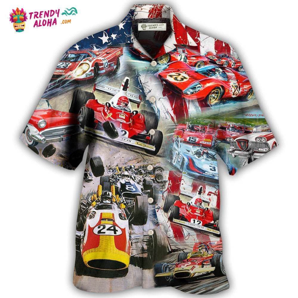 Car Racing Independence Day America Hawaiian Trendy - Adult & Kids T-Shirts, Sweatshirts & Hoodies apparel design preview 1