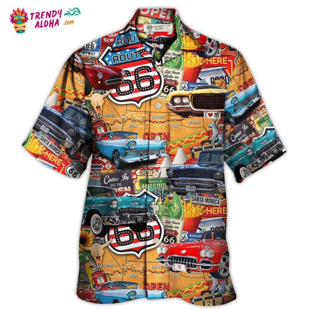 Car Vintage Route 66 Road Hawaiian Trendy Aloha - Adult & Kids T-Shirts, Sweatshirts & Hoodies apparel design preview 1