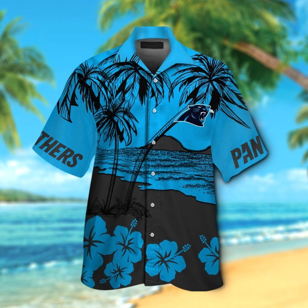 Carolina Panthers Short Sleeve Button Up Tropical - Adult & Kids T-Shirts, Sweatshirts & Hoodies apparel design preview 1