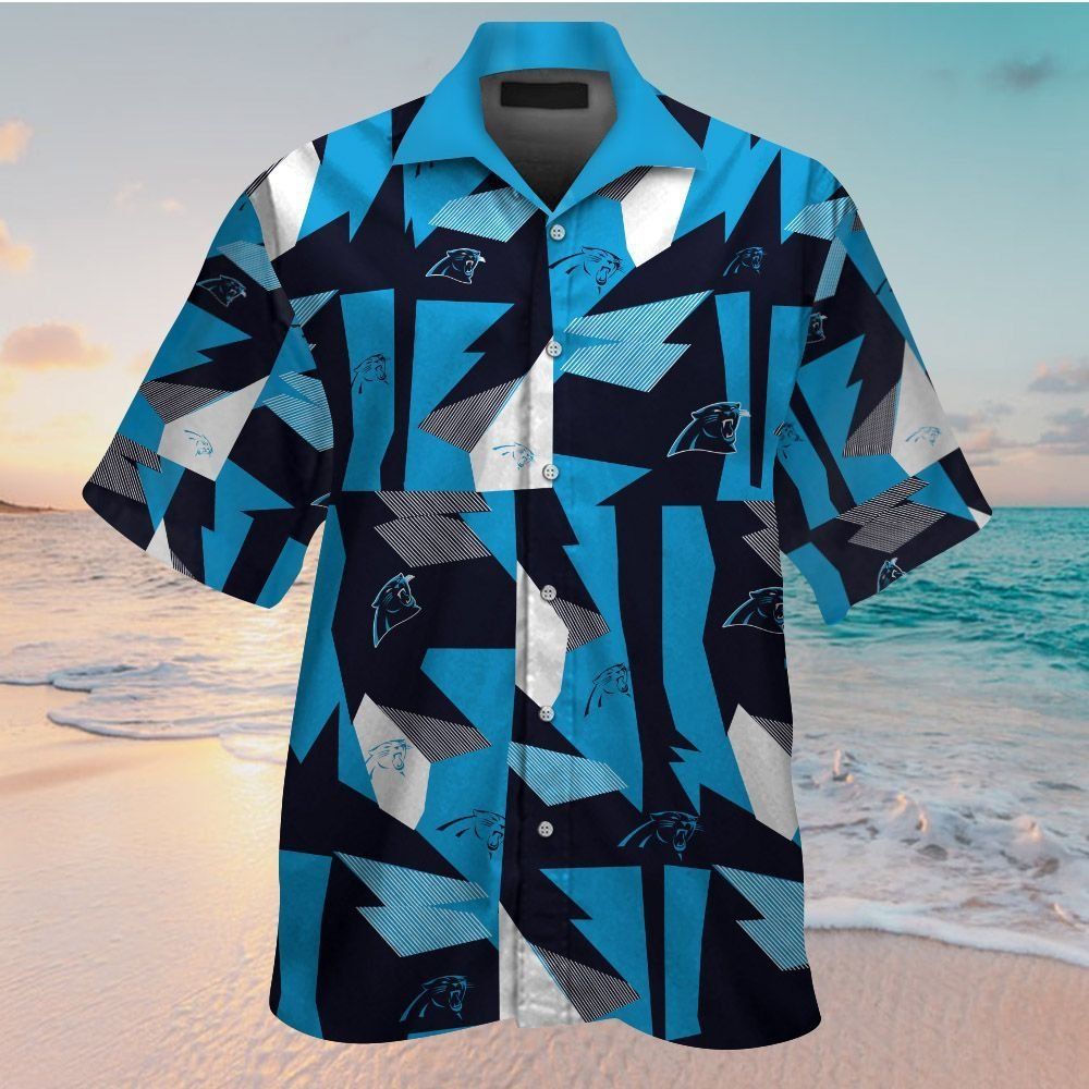 Carolina Panthers Short Sleeve Button Up Tropical - Adult & Kids T-Shirts, Sweatshirts & Hoodies apparel design preview 1