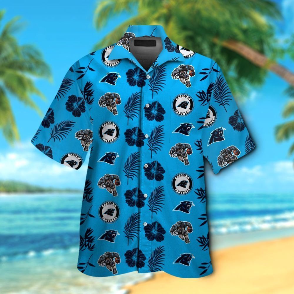 Carolina Panthers Short Sleeve Button Up Tropical - Adult & Kids T-Shirts, Sweatshirts & Hoodies apparel design preview 1