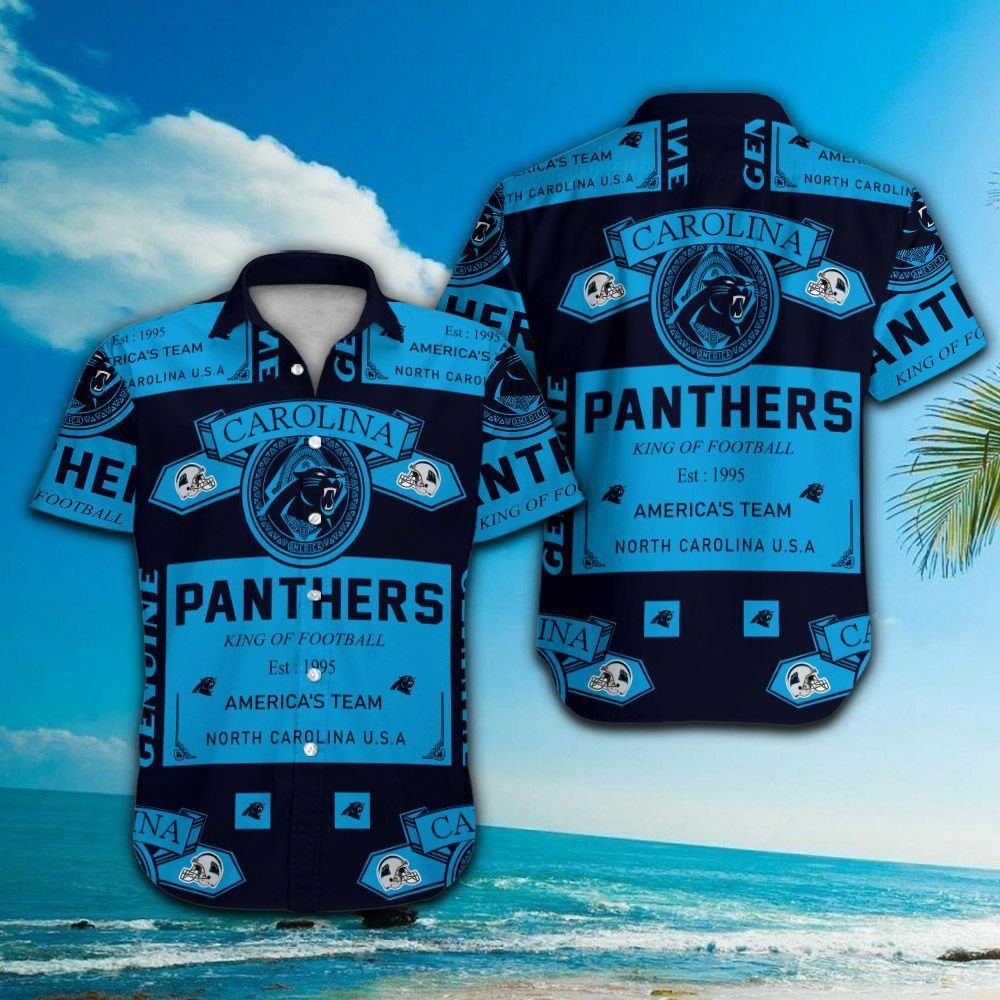 Carolina Panthers Short Sleeve Button Up Tropical - Adult & Kids T-Shirts, Sweatshirts & Hoodies apparel design preview 1