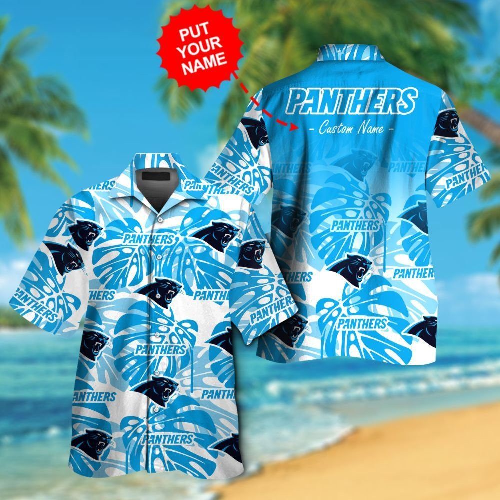 Carolina Panthers Short Sleeve Button Up Tropical - Adult & Kids T-Shirts, Sweatshirts & Hoodies apparel design preview 1