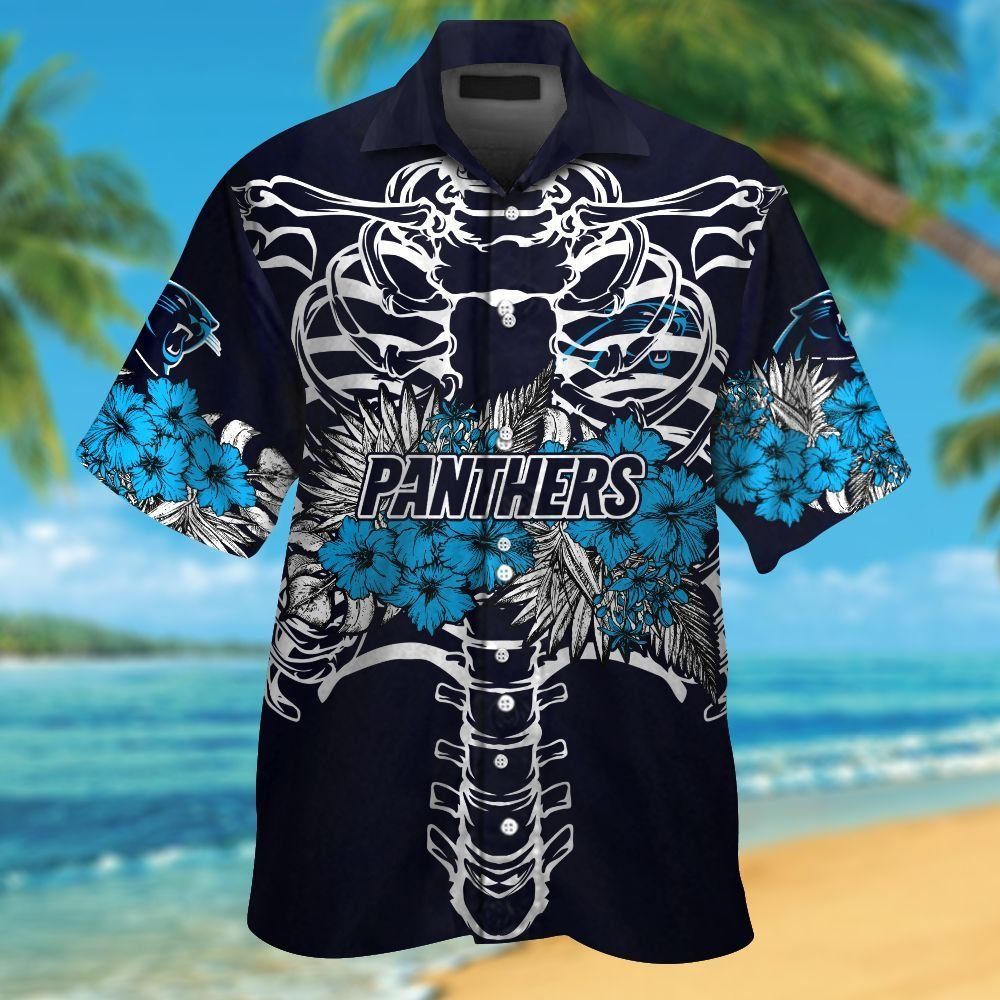 Carolina Panthers Short Sleeve Button Up Tropical - Adult & Kids T-Shirts, Sweatshirts & Hoodies apparel design preview 1