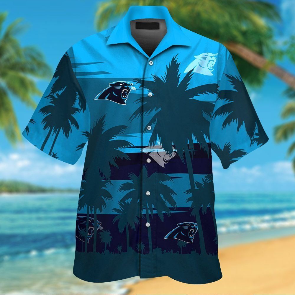 Carolina Panthers Short Sleeve Button Up Tropical - Adult & Kids T-Shirts, Sweatshirts & Hoodies apparel design preview 1