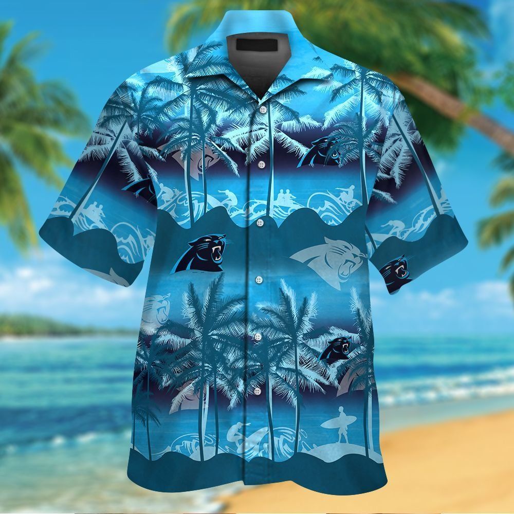 Carolina Panthers Short Sleeve Button Up Tropical - Adult & Kids T-Shirts, Sweatshirts & Hoodies apparel design preview 1
