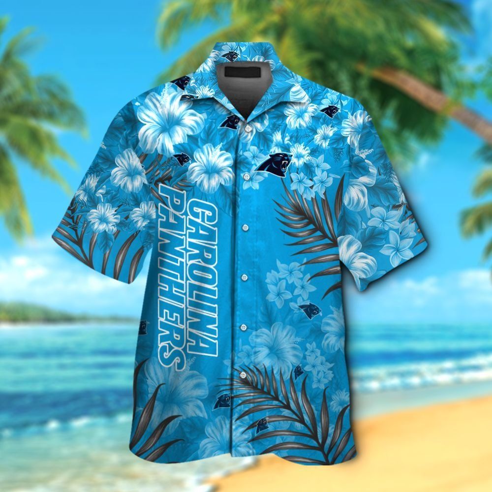 Carolina Panthers Short Sleeve Button Up Tropical - Adult & Kids T-Shirts, Sweatshirts & Hoodies apparel design preview 1