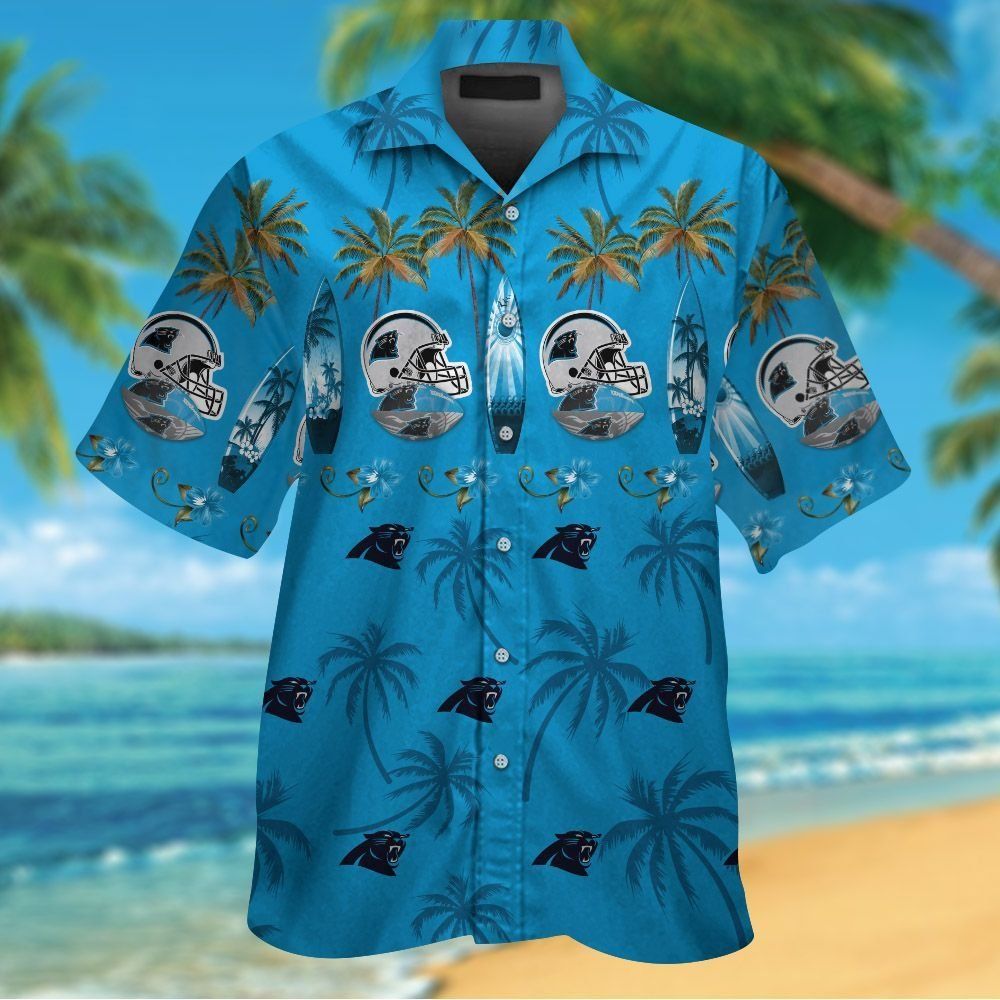 Carolina Panthers Short Sleeve Button Up Tropical - Adult & Kids T-Shirts, Sweatshirts & Hoodies apparel design preview 1