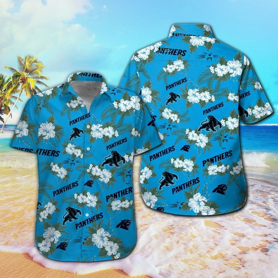 Carolina Panthers Short Sleeve Button Up Tropical - Adult & Kids T-Shirts, Sweatshirts & Hoodies apparel design preview 1