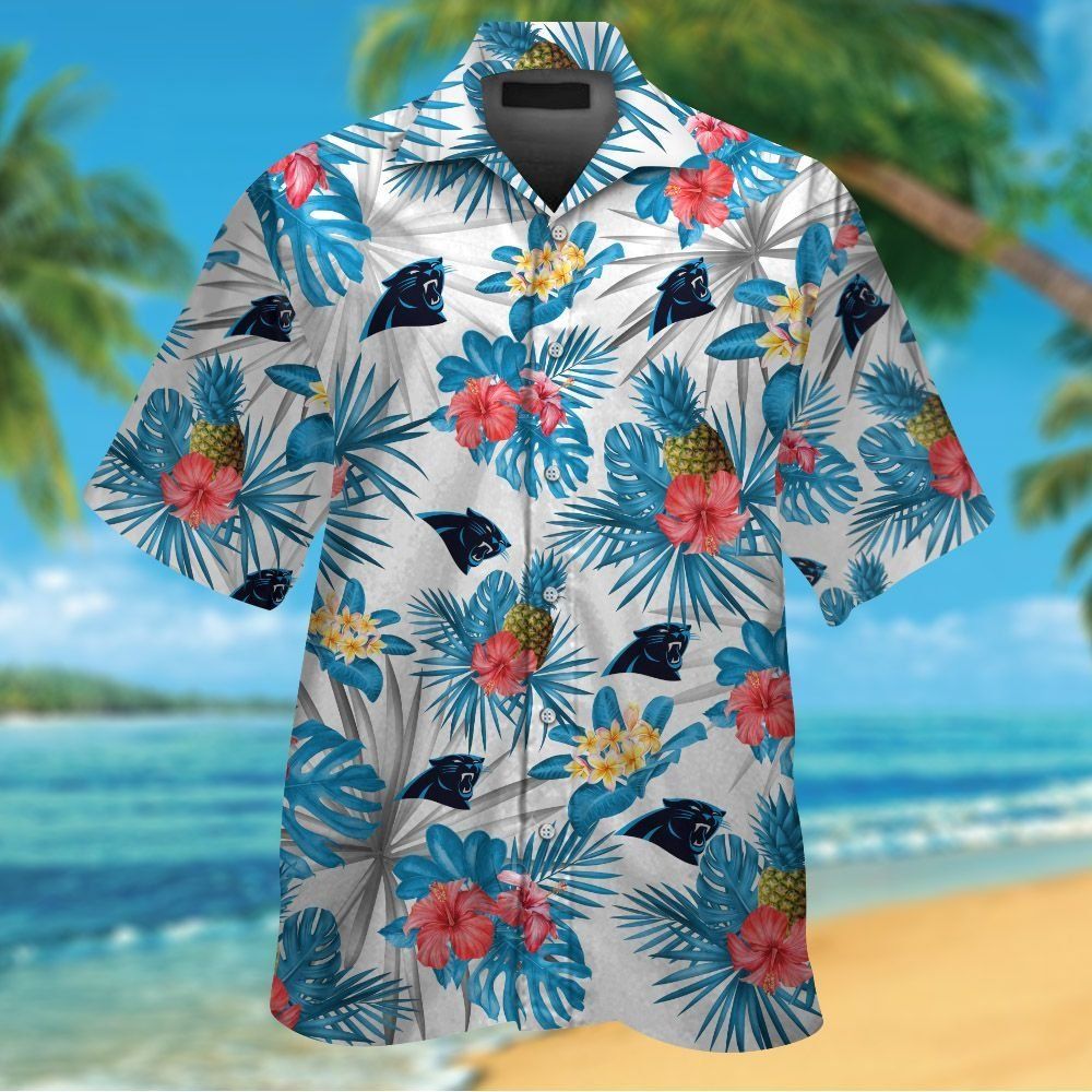 Carolina Panthers Short Sleeve Button Up Tropical - Adult & Kids T-Shirts, Sweatshirts & Hoodies apparel design preview 1