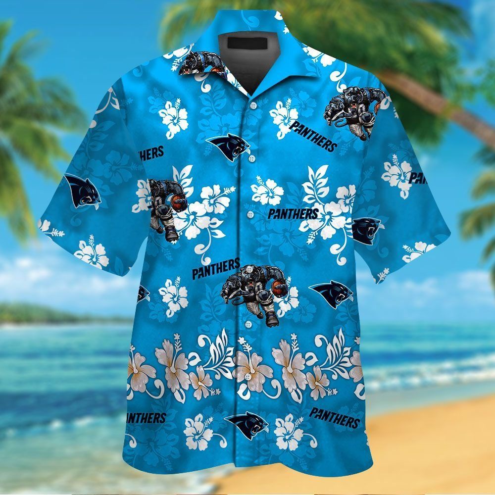 Carolina Panthers Short Sleeve Button Up Tropical - Adult & Kids T-Shirts, Sweatshirts & Hoodies apparel design preview 1