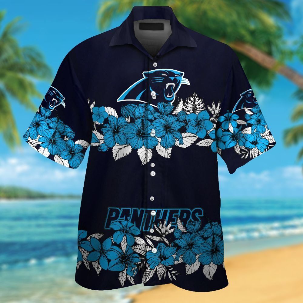 Carolina Panthers Short Sleeve Button Up Tropical - Adult & Kids T-Shirts, Sweatshirts & Hoodies apparel design preview 1
