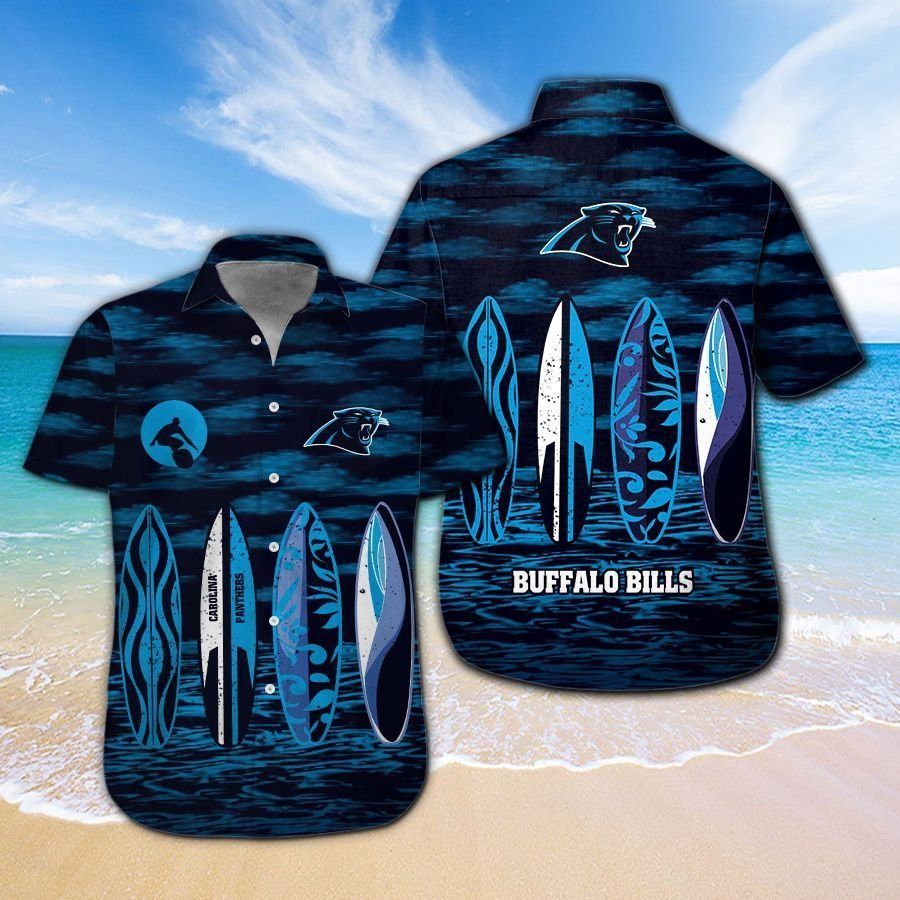 Carolina Panthers Short Sleeve Button Up Tropical - Adult & Kids T-Shirts, Sweatshirts & Hoodies apparel design preview 1