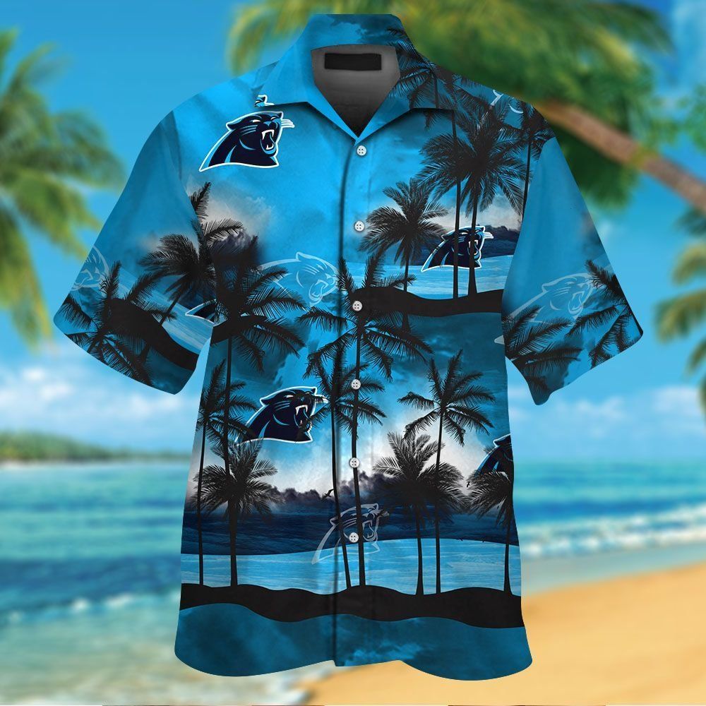 Carolina Panthers Short Sleeve Button Up Tropical - Adult & Kids T-Shirts, Sweatshirts & Hoodies apparel design preview 1