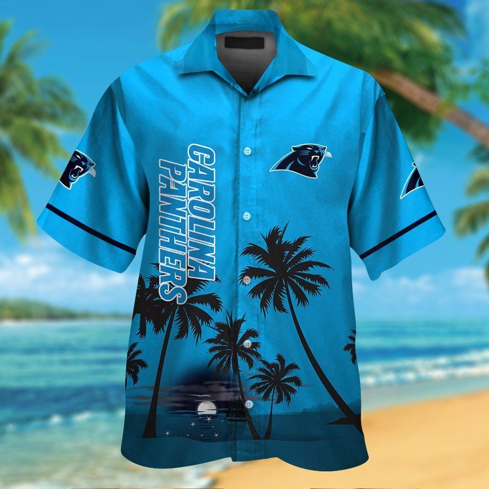 Carolina Panthers Short Sleeve Button Up Tropical - Adult & Kids T-Shirts, Sweatshirts & Hoodies apparel design preview 1