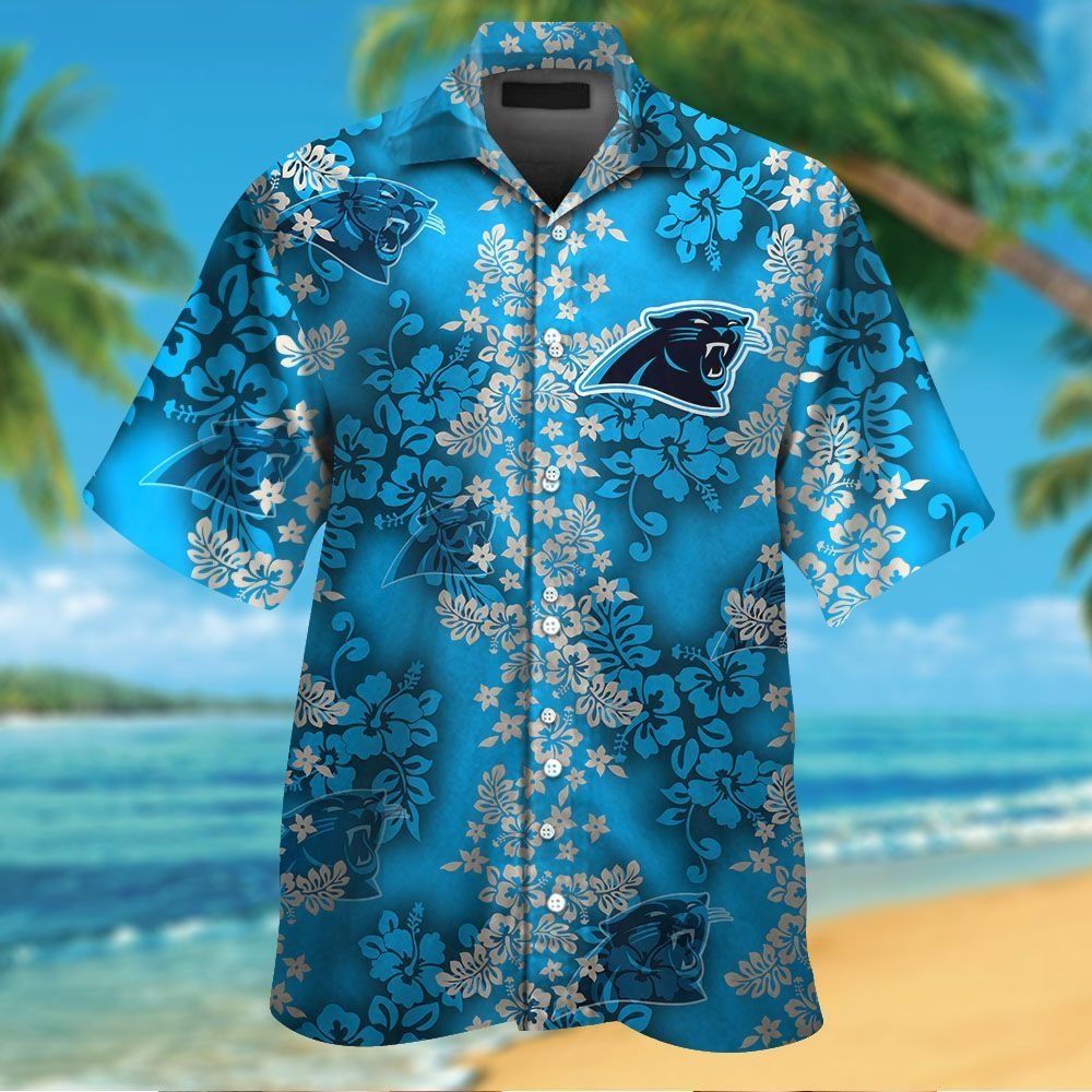 Carolina Panthers Short Sleeve Button Up Tropical - Adult & Kids T-Shirts, Sweatshirts & Hoodies apparel design preview 1