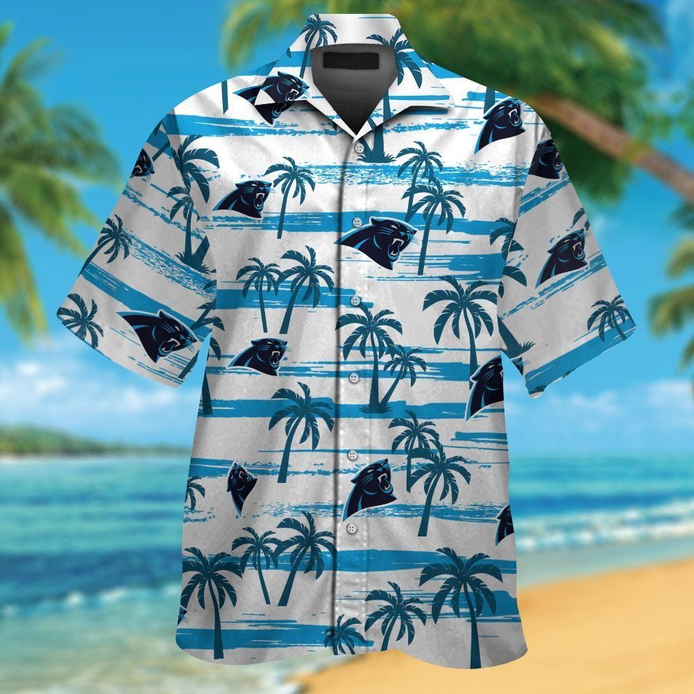 Carolina Panthers Short Sleeve Button Up Tropical - Adult & Kids T-Shirts, Sweatshirts & Hoodies apparel design preview 1