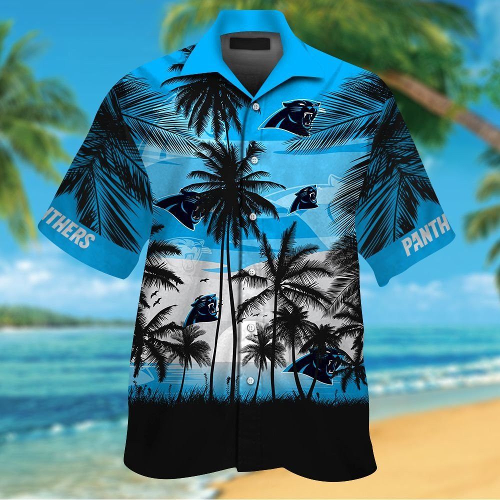Carolina Panthers Short Sleeve Button Up Tropical - Adult & Kids T-Shirts, Sweatshirts & Hoodies apparel design preview 1
