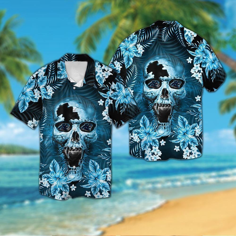 Carolina Panthersskull Short Sleeve Button Up - Adult & Kids T-Shirts, Sweatshirts & Hoodies apparel design preview 1