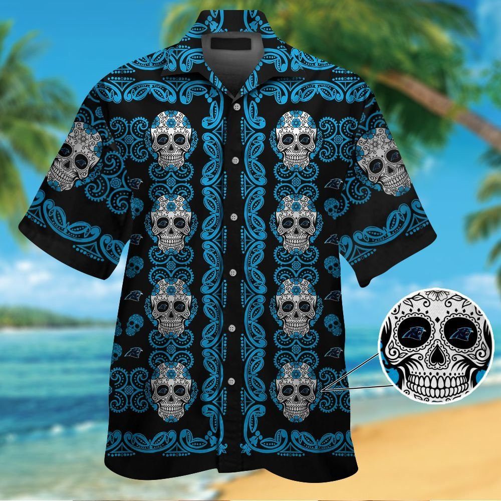 Carolina Panthersskull Short Sleeve Button Up - Adult & Kids T-Shirts, Sweatshirts & Hoodies apparel design preview 1