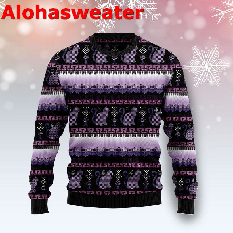 Cat purple pattern Christmas Sweater - Holiday Gift product image