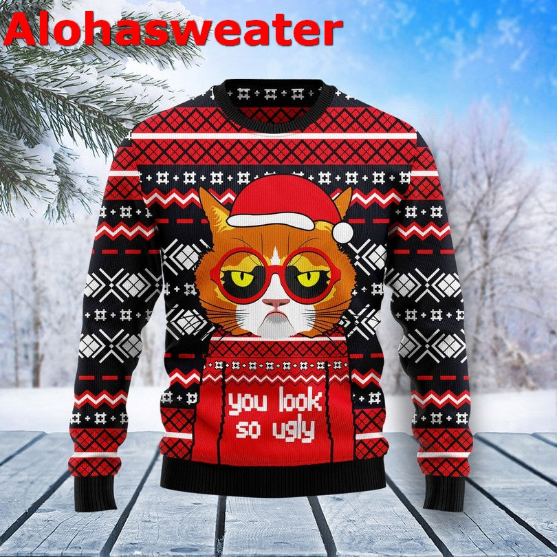 Cat you look so Ugly Christmas Sweater - Holiday Gift product image
