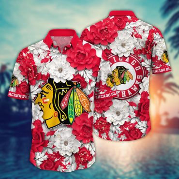 Chicago Blackhawks Floral Glory Hawaiian - Adult & Kids T-Shirts, Sweatshirts & Hoodies apparel design preview 1