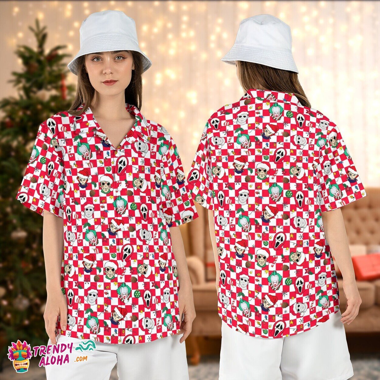 Christmas Horror Characters Lights Killers Santa Hats - Adult & Kids T-Shirts, Sweatshirts & Hoodies apparel design preview 1