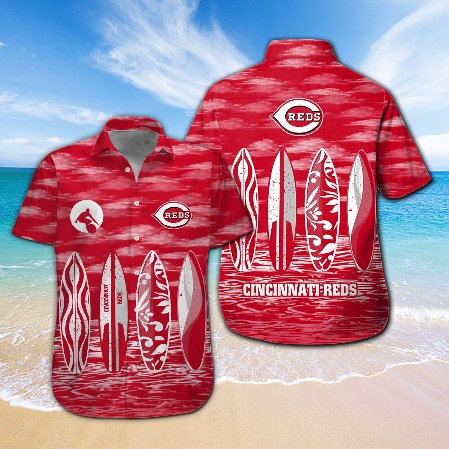 Cincinnati Reds Short Sleeve Button Up Tropical - Adult & Kids T-Shirts, Sweatshirts & Hoodies apparel design preview 1