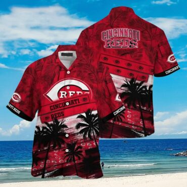 Cincinnati Reds Sunset Palms Hawaiian - Adult & Kids T-Shirts, Sweatshirts & Hoodies apparel design preview 1