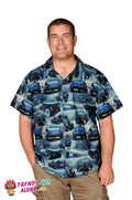 Classic Blue Hot Rods Retro Car Pattern Hawaiian for - Adult & Kids T-Shirts, Sweatshirts & Hoodies apparel design preview 1