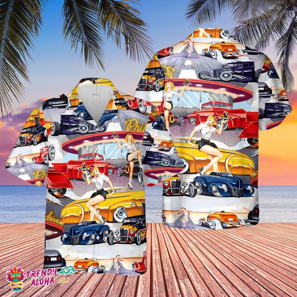 Classic Car Diner Theme Hawaiian for Muscle Fans - Adult & Kids T-Shirts, Sweatshirts & Hoodies apparel design preview 1