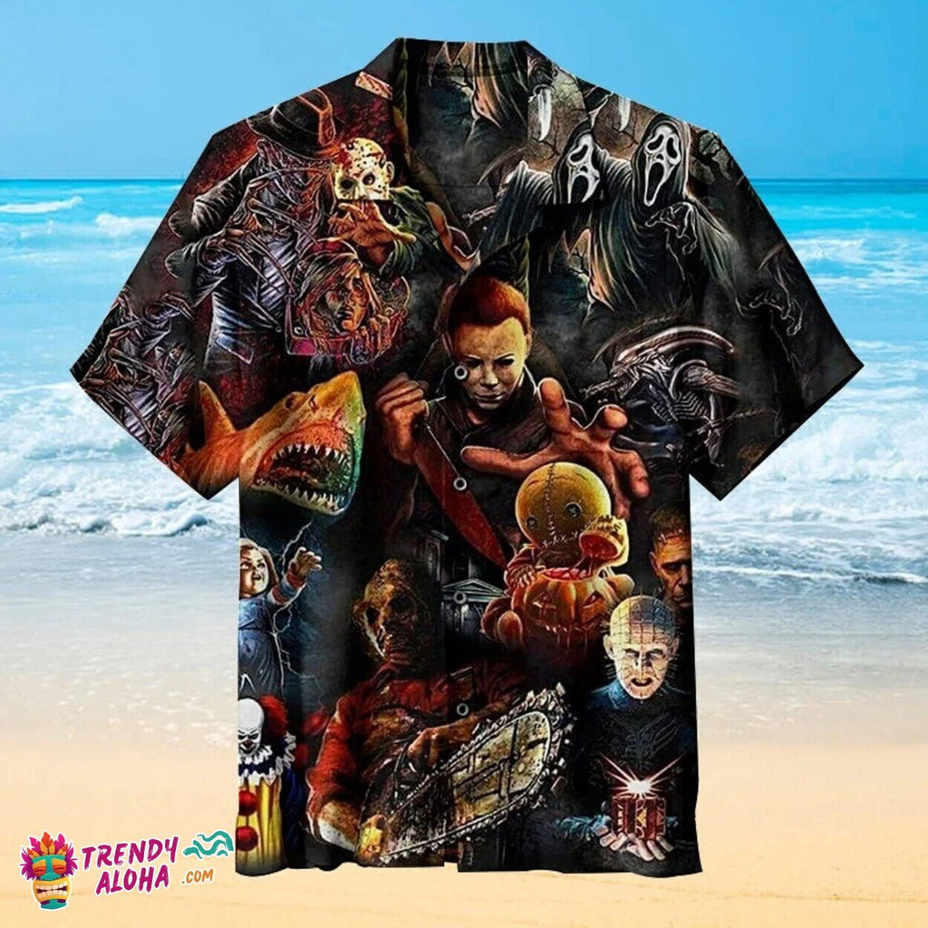 Classic Horror Characters Fright Night Hawaiian Beach - Adult & Kids T-Shirts, Sweatshirts & Hoodies apparel design preview 1