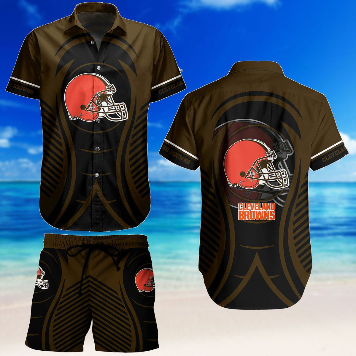Cleveland Browns Hawaiian Attire Set Short Ensemble - Adult & Kids T-Shirts, Sweatshirts & Hoodies apparel design preview 1