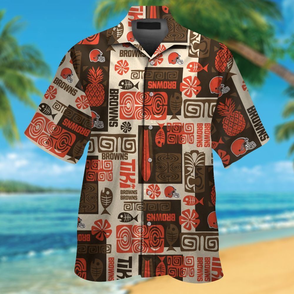 Cleveland Browns Short Sleeve Button Up Tropical - Adult & Kids T-Shirts, Sweatshirts & Hoodies apparel design preview 1