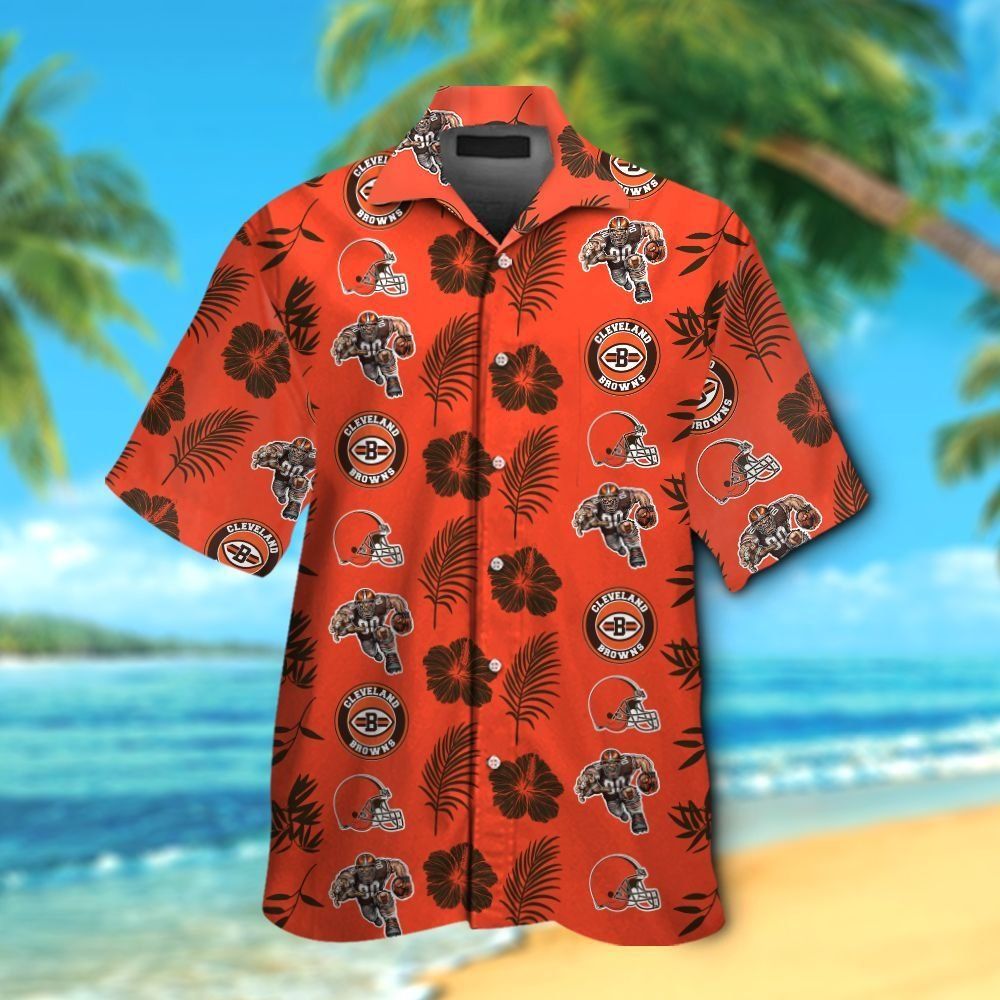 Cleveland Browns Short Sleeve Button Up Tropical - Adult & Kids T-Shirts, Sweatshirts & Hoodies apparel design preview 1