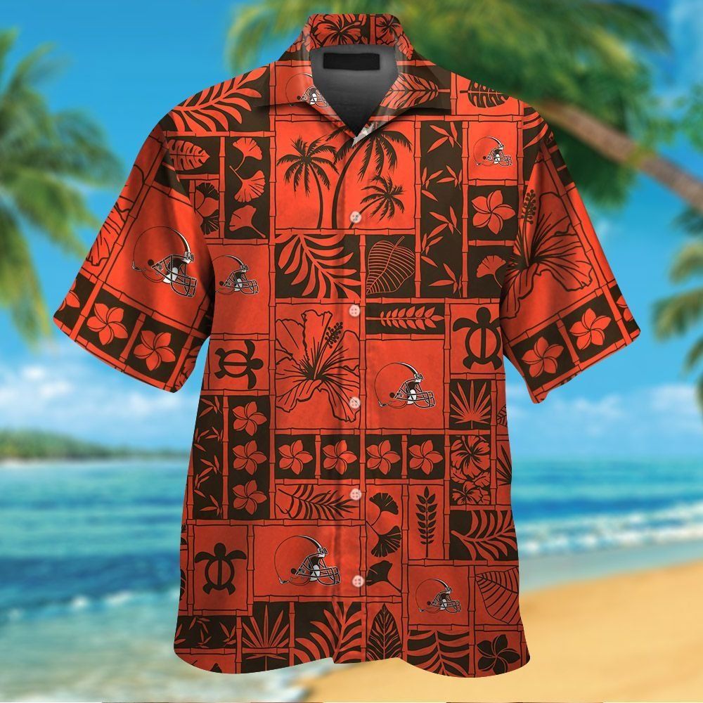 Cleveland Browns Short Sleeve Button Up Tropical - Adult & Kids T-Shirts, Sweatshirts & Hoodies apparel design preview 1