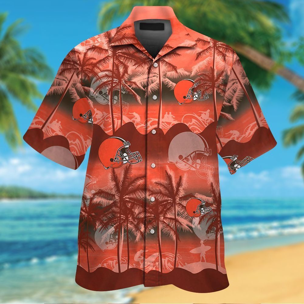Cleveland Browns Short Sleeve Button Up Tropical - Adult & Kids T-Shirts, Sweatshirts & Hoodies apparel design preview 1