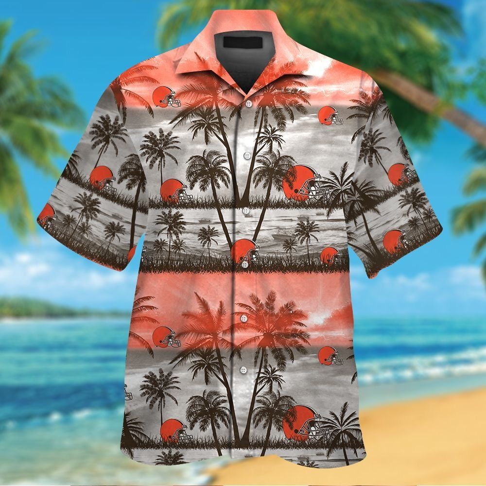 Cleveland Browns Short Sleeve Button Up Tropical - Adult & Kids T-Shirts, Sweatshirts & Hoodies apparel design preview 1